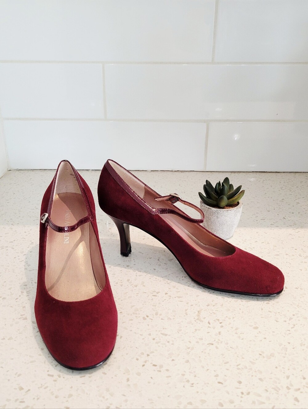 Enzo Angiolini Burgundy Red Suede Mary Jane Shoes Women's Size 7